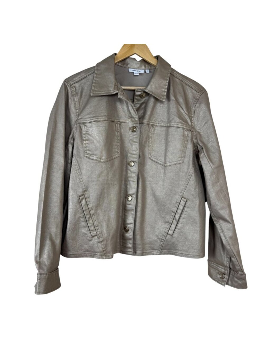 Chico's Gold Metallic Jean Jacket Size 2 (US L) Denim Casual Night Out Fun